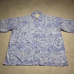 JOHARI WEST Hawaiian Shirt Mens 3XL Blue Short Sleeve Cotton Button Up